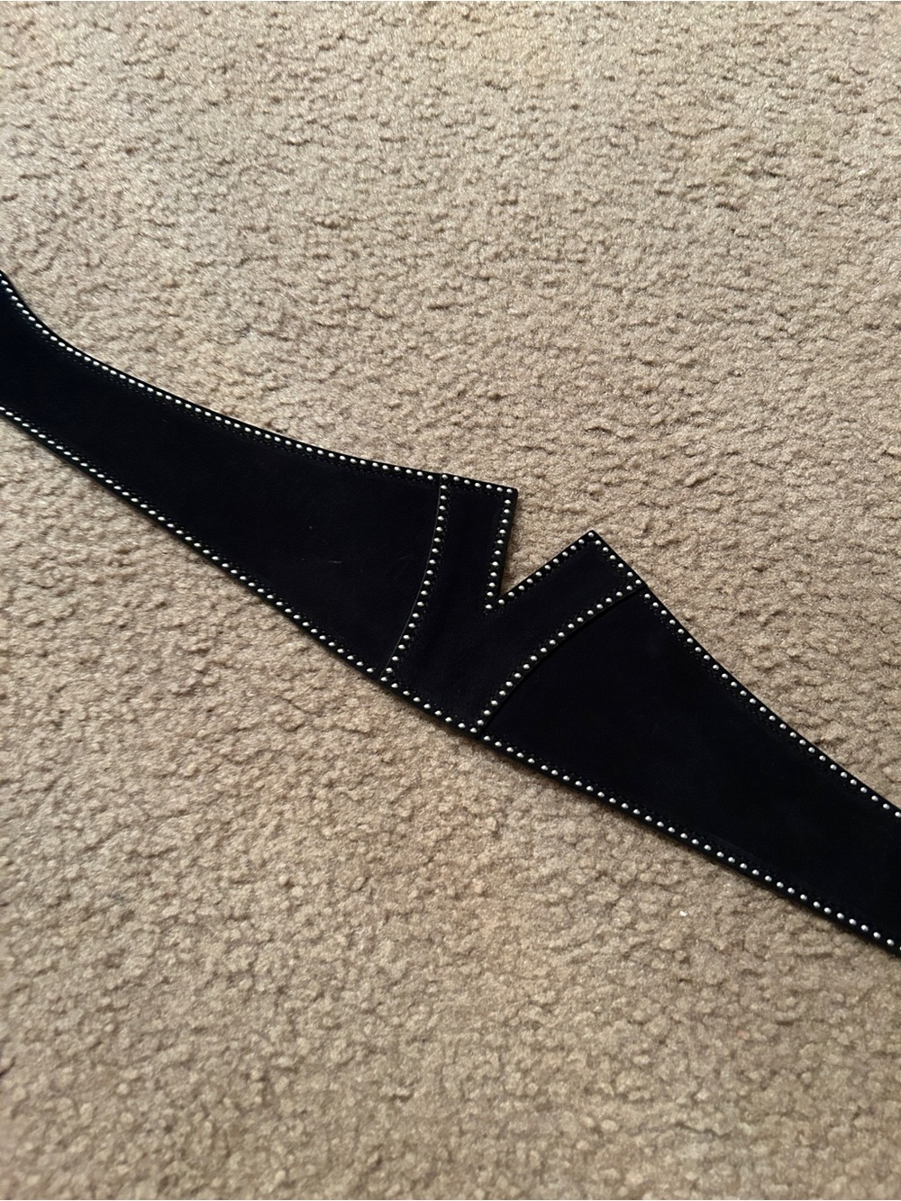 ALAIA black suede leather silver studded batwing belt 80cm